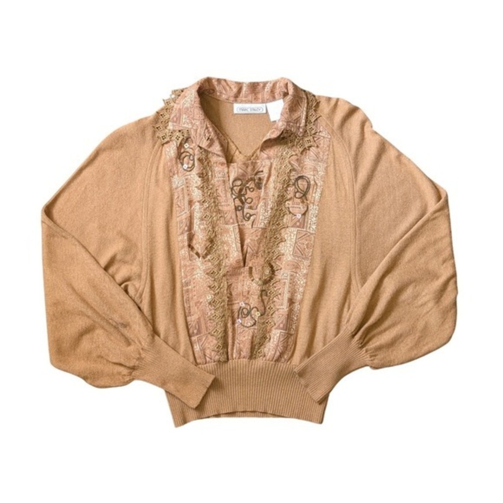 MARC D'ALCY Vintage 80s Ethereal Whimsigoth Embellished Knit Lace Sweatshirt